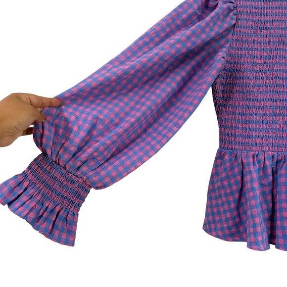 Tuckernuck Hyacinth House Ruby Textured Gingham Peplum Blouse Womens Medium - Picture 4 of 6